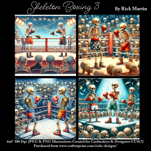 Skeleton Boxing 3 - Ilustrations for Cardmakers & Designers
