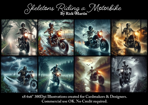 Skeletons on Motorbikes  - Ilustrations for Cardmakers & Designers