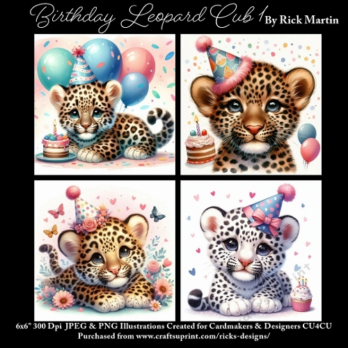x4 Birthday Leopard Cubs 1 - Ilustrations for Cardmakers & Designers