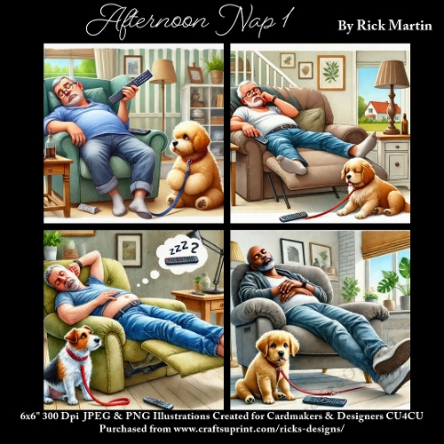 x4 Afternoon Nap 1  - Ilustrations for Cardmakers & Designers