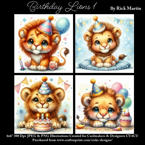 x4 Birthday Lion 1  - Ilustrations for Cardmakers & Designers