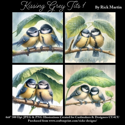 x4 Kissing Grey Tits 1  - Ilustrations for Cardmakers & Designers