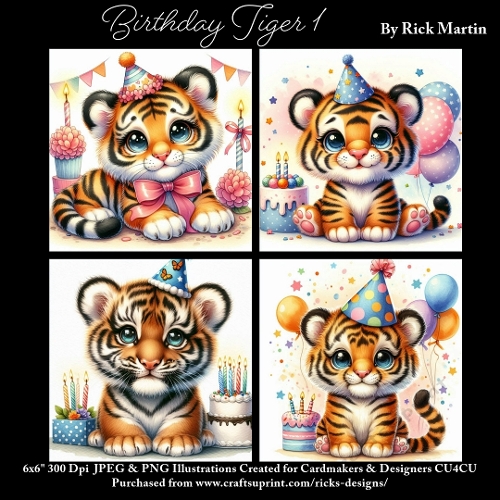x4 Birthday Tiger 1  - Ilustrations for Cardmakers & Designers