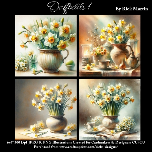 x4 Daffodils 1  - Ilustrations for Cardmakers & Designers