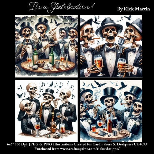 x4 Its a Skelebration 1  - Ilustrations for Cardmakers & Designers