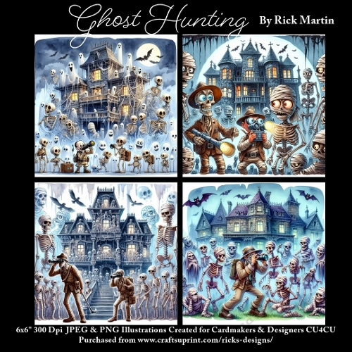 x4 Ghost Hunting 1  - Ilustrations for Cardmakers & Designers