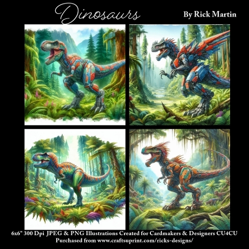 x4 Dinosaurs 1 - Ilustrations for Cardmakers & Designers
