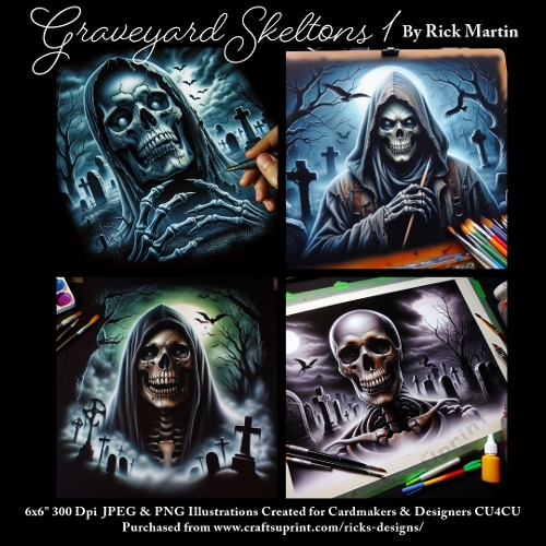 6x6 Graveyard Skeletons 1 - Ilustrations for Cardmakers & Designers