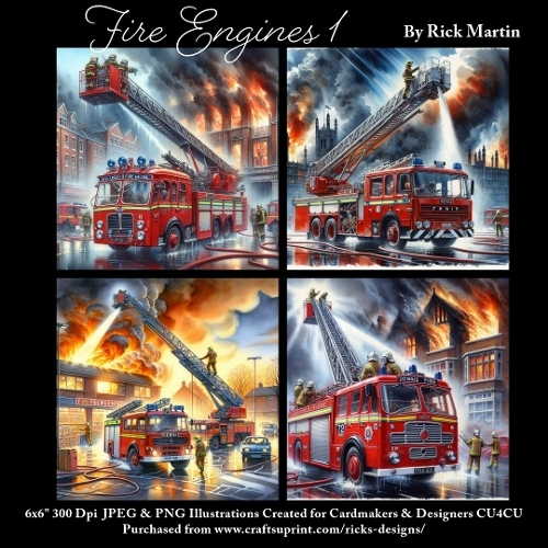 6x6 Fire Engines 1 - Illustrations for Cardmakers & Designers