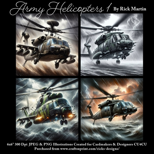 6x6 Army Helicopters 1 - Illustrations for Cardmakers & Designers 