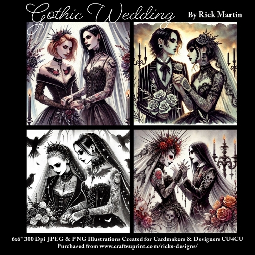 6x6 Gothic Weddings - Females - Illustrations for Cardmakers & Designers 