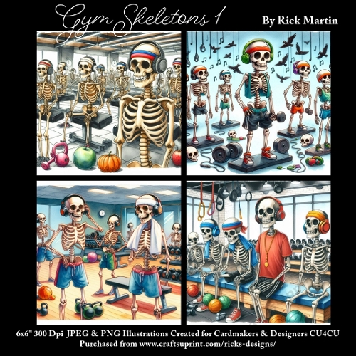 6x6 Gym Skeletons 1 - Illustrations for Cardmakers & Designers 