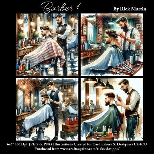 6x6 Barber 1 - Illustrations for Cardmakers & Designers 