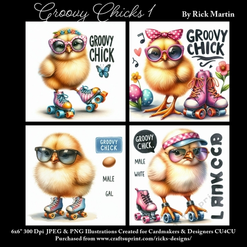 6x6 Groovy Chicks 1 - Illustrations for Cardmakers & Designers 