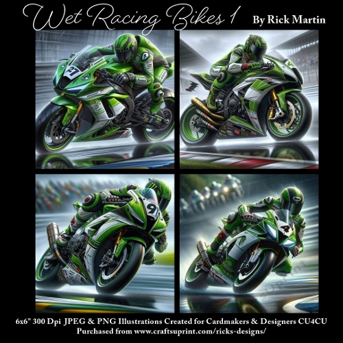 6x6 Wet Racing Bikes 1 - Illustrations for Cardmakers & Designers 