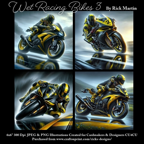 6x6 Wet Racing Bikes 3 - Illustrations for Cardmakers & Designers 