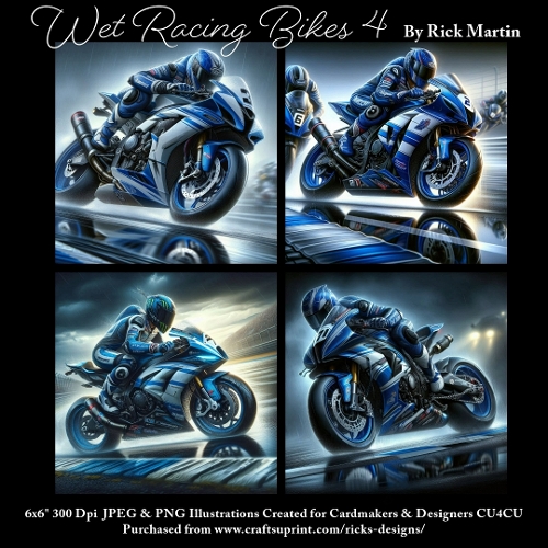 6x6 Wet Racing Bikes 4 - Illustrations for Cardmakers & Designers 