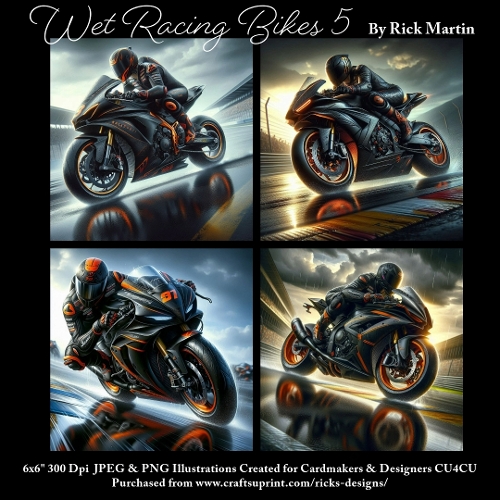 6x6 Wet Racing Bikes 5 - Illustrations for Cardmakers & Designers 