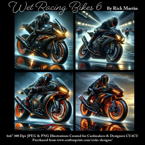 6x6 Wet Racing Bikes 6 - Illustrations for Cardmakers & Designers 