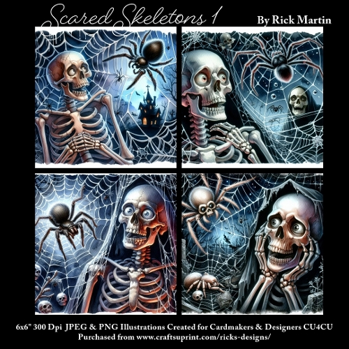 6x6 Scared Skeletons 1 - Illustrations for Cardmakers & Designers 