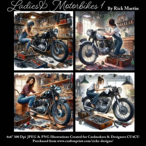 6x6 Ladies & Motorbikes 1- Illustrations for Cardmakers & Designers 