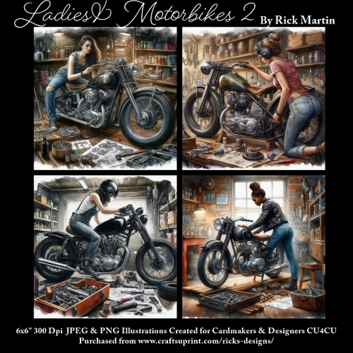 6x6 Ladies & Motorbikes 2 - Illustrations for Cardmakers & Designers 