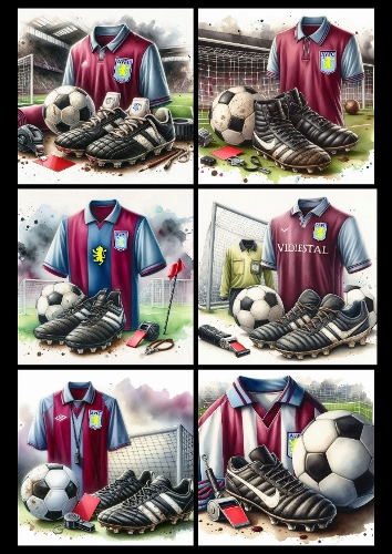 6X6 Aston Villa themed Football Clip Art - Illustrations for Cardmakers & Designers x6
