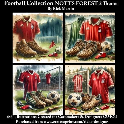 6X6 NOTTS FOREST 2 Themed  - Illustrations for Cardmakers & Designers 