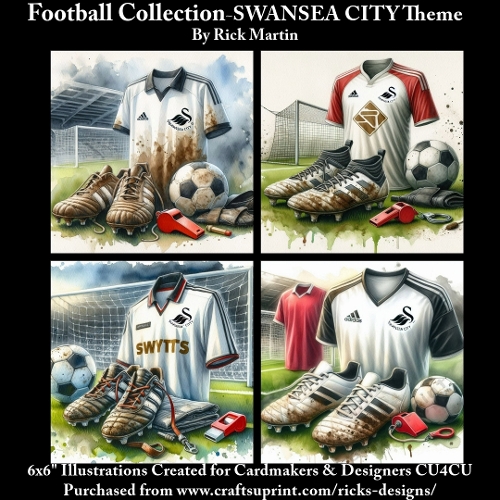 6X6 SWANSEA CITY Themed  - Illustrations for Cardmakers & Designers 