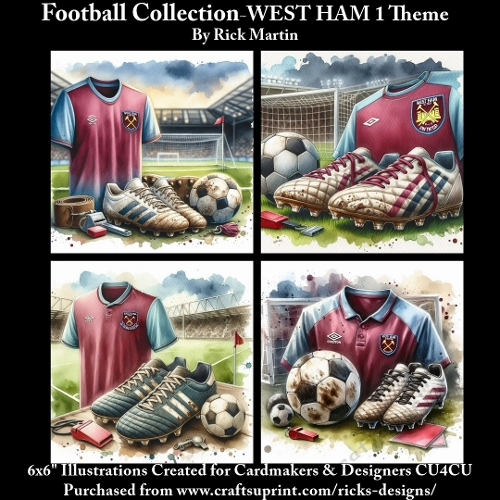 6X6 WEST HAM 1 Themed  - Illustrations for Cardmakers & Designers 