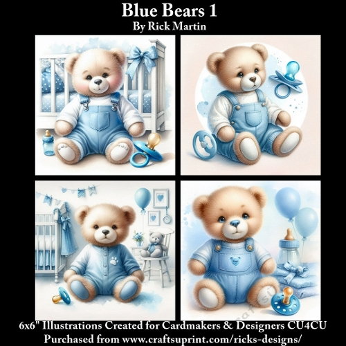 6X6 Blue Bears 1  - Illustrations for Cardmakers & Designers 