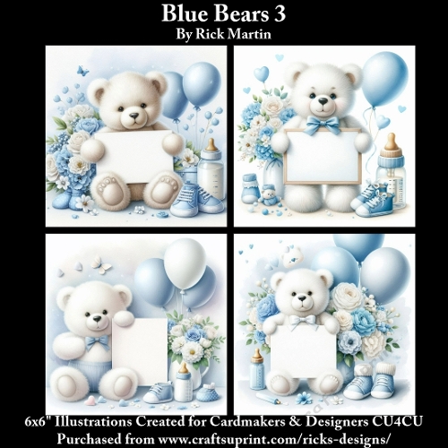 6X6 Blue Bears 3 - Illustrations for Cardmakers & Designers 