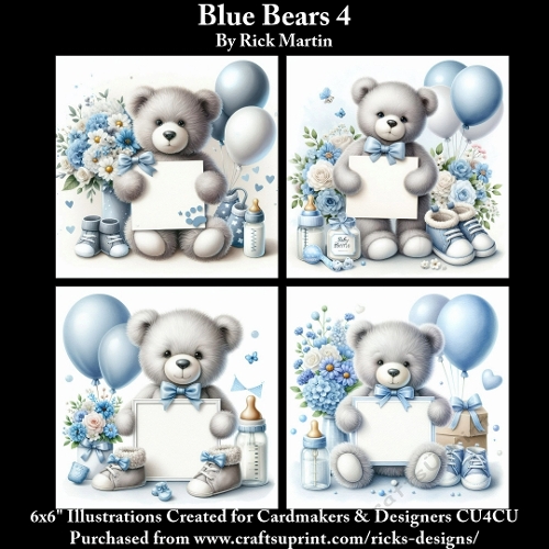 6X6 Blue Bears 4- Illustrations for Cardmakers & Designers 