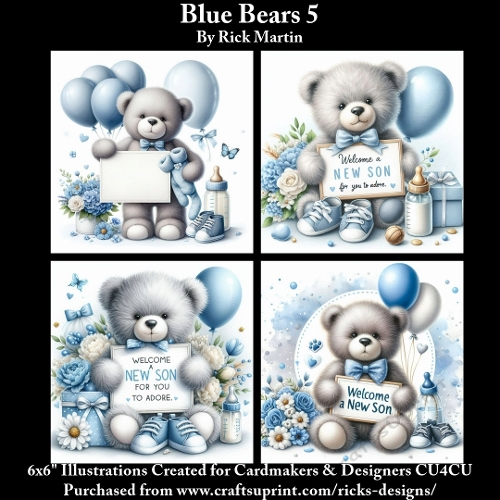 6X6 Blue Bears 5 - Illustrations for Cardmakers & Designers 