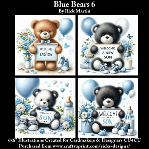 6X6 Blue Bears 6 - Illustrations for Cardmakers & Designers 