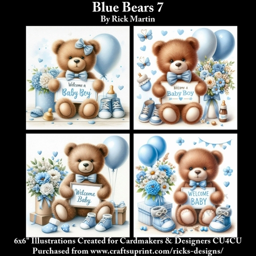 6X6 Blue Bears 7 - Illustrations for Cardmakers & Designers 