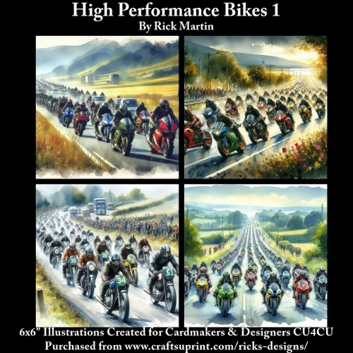 6x6 High Performance Bikes 1 - Illustrations for Cardmakers & Designers 