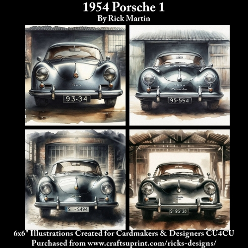 6x6 1954 Porsche 1 - Illustrations for Cardmakers & Designers 
