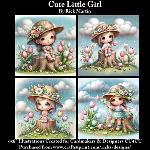 6x6 Cute Little Girl - Illustrations for Cardmakers & Designers 