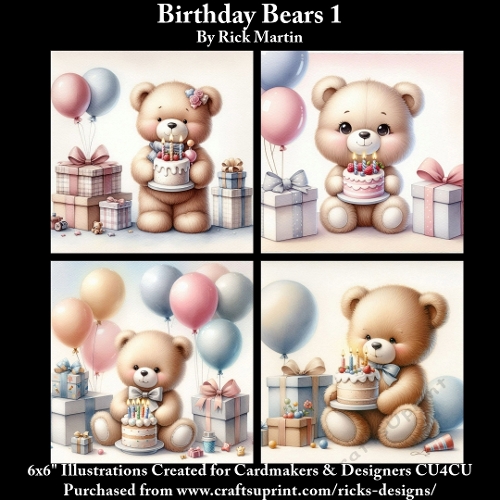 6x6 Birthday Bears 1 - Illustrations for Cardmakers & Designers 