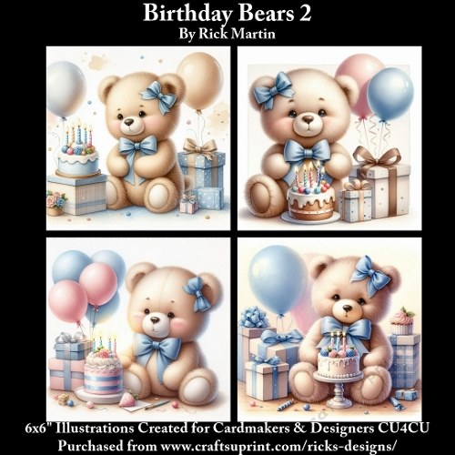 6x6 Birthday Bears 2 - Illustrations for Cardmakers & Designers 