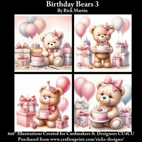 6x6 Birthday Bears 3 - Illustrations for Cardmakers & Designers 