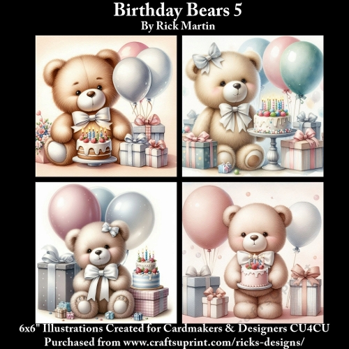 6x6 Birthday Bears 5 - Illustrations for Cardmakers & Designers 