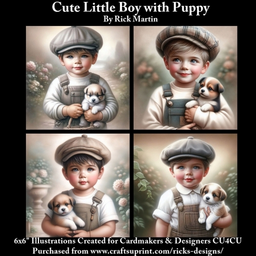 6x6 Cute Little Boy with Puppy 1 - Illustrations for Cardmakers & Designers 