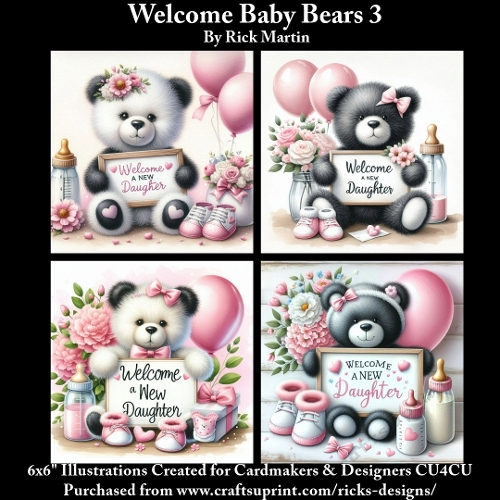 6x6 Welcome Baby Bears 3- Illustrations for Cardmakers & Designers 