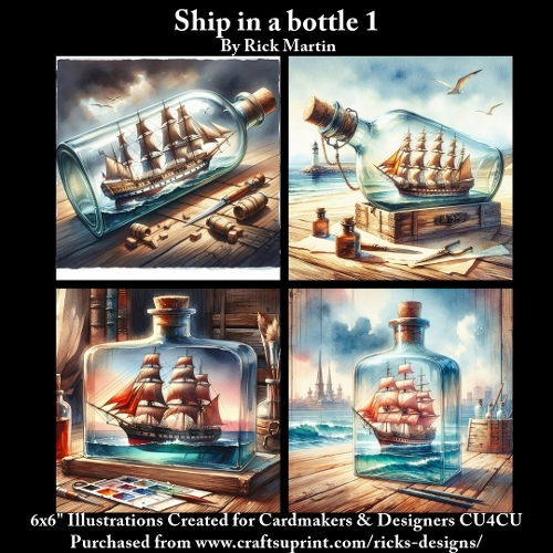 6x6 Ship in a bottle 1  - Illustrations for Cardmakers & Designers 