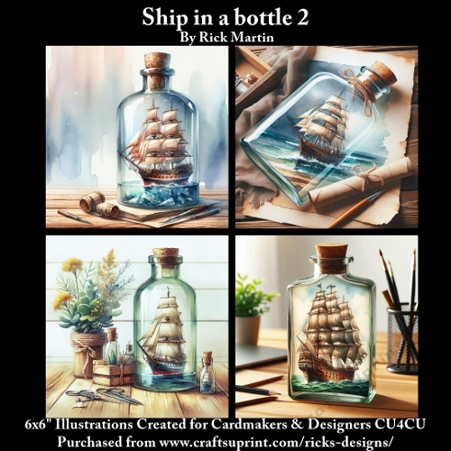 6x6 Ship in a bottle 2  - Illustrations for Cardmakers & Designers 