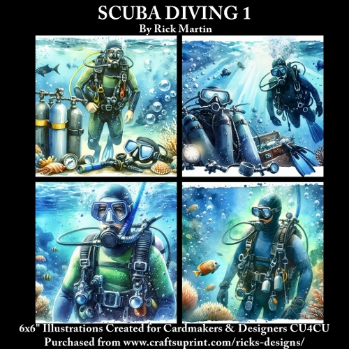 6x6 SCUBA DIVING 1  - Illustrations for Cardmakers & Designers 