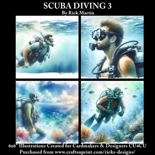 6x6 SCUBA DIVING 3  - Illustrations for Cardmakers & Designers 