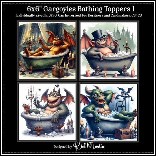 6x6 Gargoyles Bathing 1 - Illustrations for Cardmakers & Designers 
